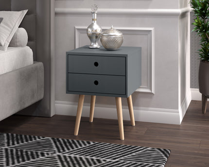 Painted - Scandia 2 Drawer Bedside - Tapered Wood Legs