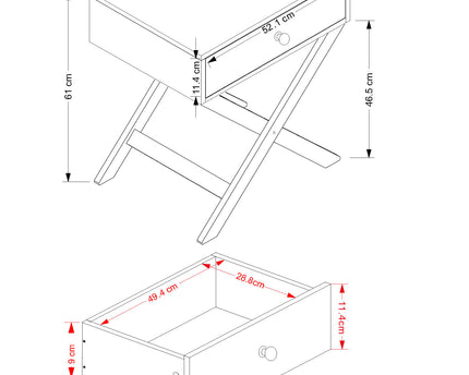 Painted - X Leg 1 Drawer Petite Bedside