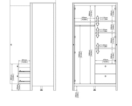 Madrid - Wardrobe with 1 Door + 1 Mirror Door + 2 Drawers