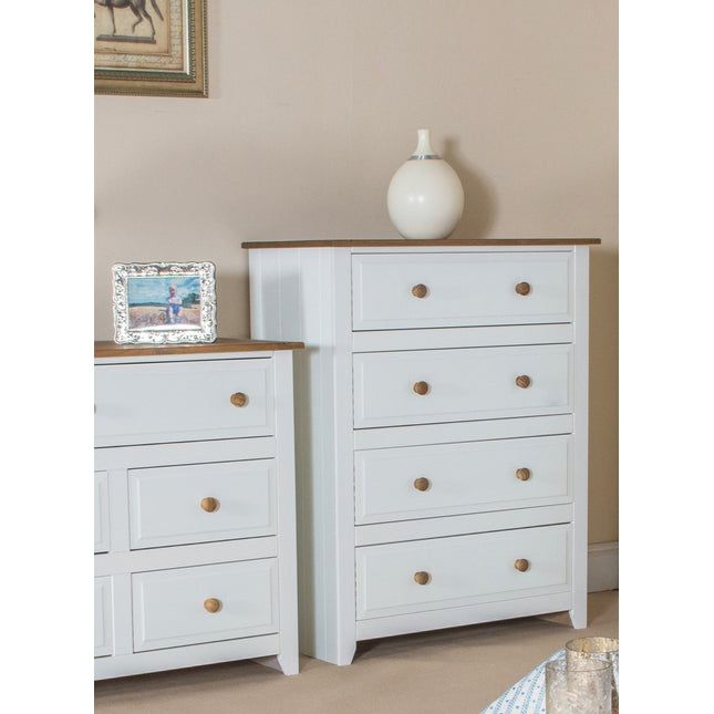 Painted - 4 Drawer Chest - Antique Waxed Pine Top