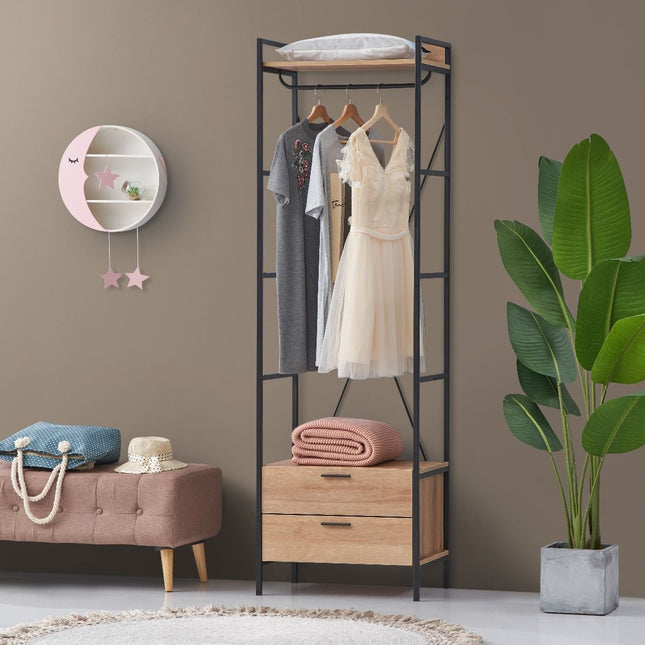 Claire - 2 Drawer 1 Shelf Open Wardrobe - Riviera Oak