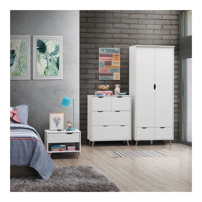 Pulford - 3 Piece Bedroom Set 4 Drawer - White & Sonoma Oak