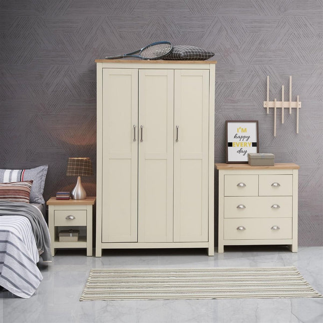 Lisbon - 3-Piece Set - 3 Door Wardrobe, 4 Drawer Chest & Bedside Table