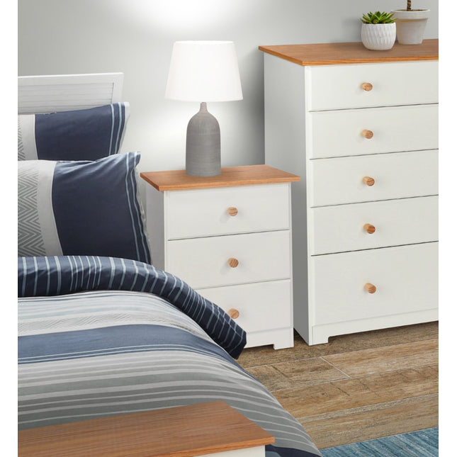 Painted - 3 Drawer Bedside Cabinet - Soft White - Oak Top