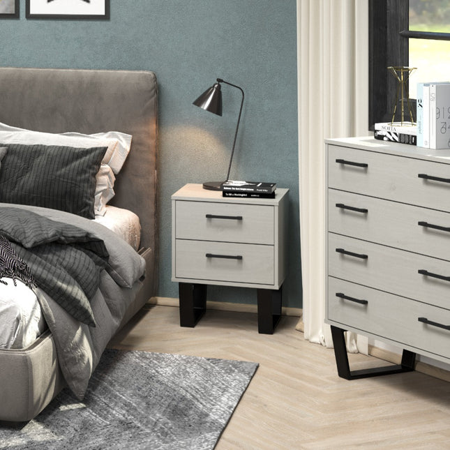 Modern Living - Industrial Look 2 Drawer Bedside Cabinet