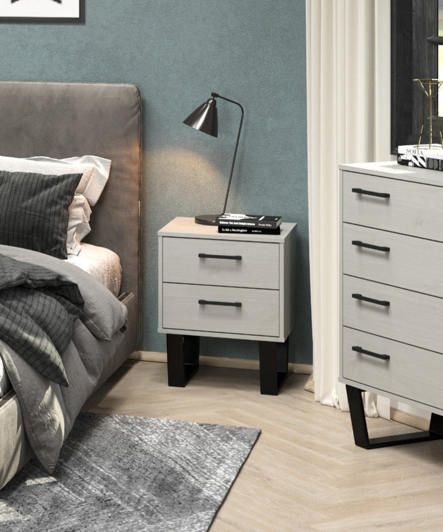 Modern Living - Industrial Look 2 Drawer Bedside Cabinet
