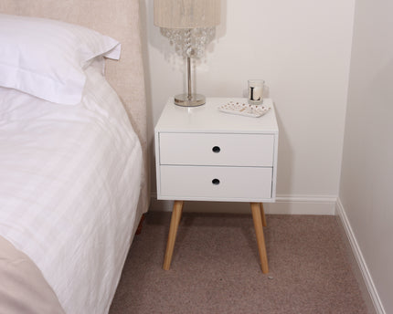 Painted - Scandia 2 Drawer Bedside - Tapered Wood Legs