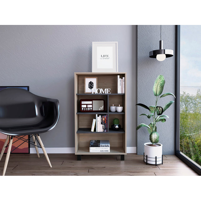 Modern Living - Display Bookcase - Washed Oak and Carbon - Grey Finish