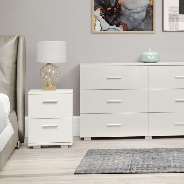 Contemporary - Glossy White Bedside Cabinet - 2 Drawer Design