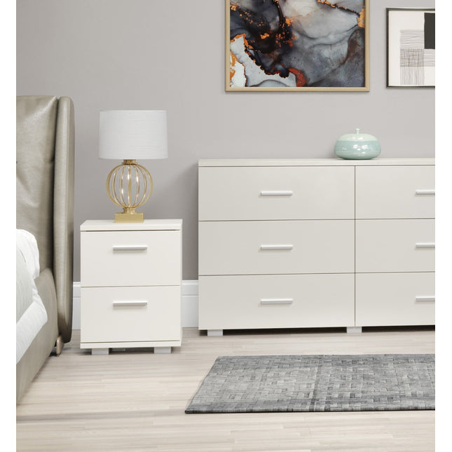 Contemporary - Glossy White Bedside Cabinet - 2 Drawer Design