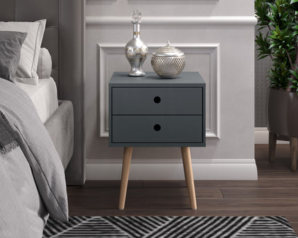 Painted - Scandia 2 Drawer Bedside - Tapered Wood Legs