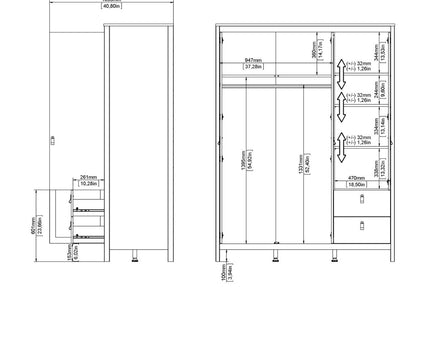 Madrid - Wardrobe with 2 Doors + 1 Mirror Door + 2 Drawers