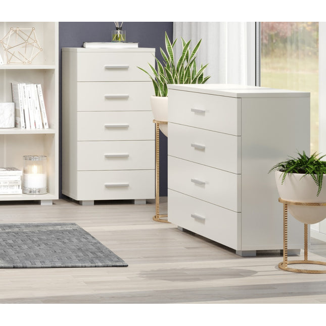 Contemporary - Glossy White Narrow 5 Drawer Chest