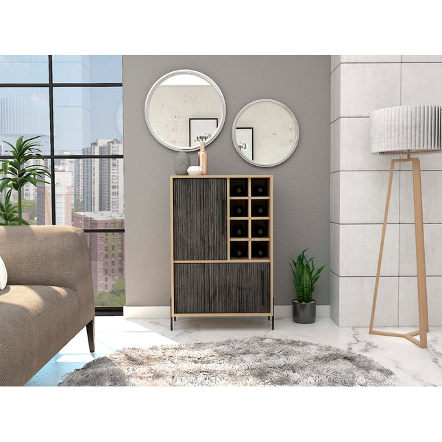 Modern Living - Compact Drinks Bar - Washed Oak and Carbon - Grey Finish