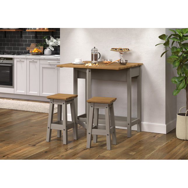 Corona - Grey Drop Leaf Breakfast Table & 2 High Stools