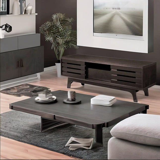 Essentials - TV Unit - Sliding Doors - Dark Oak