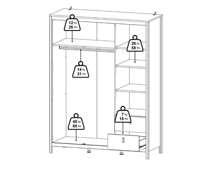Madrid - Wardrobe with 2 Doors + 1 Mirror Door + 2 Drawers