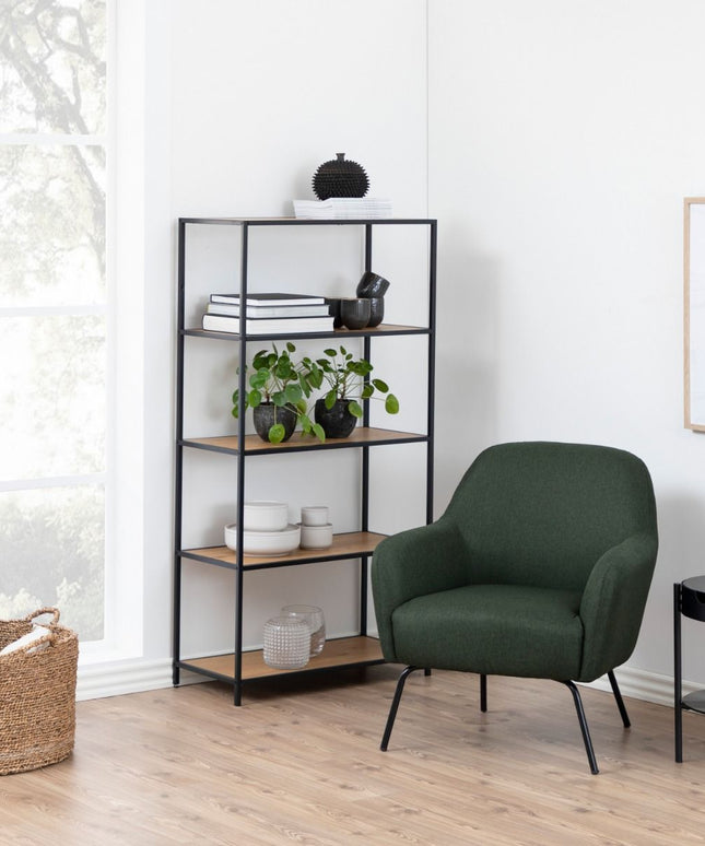 Seaford - Tall Black Metal Bookcase with 4 Shelves