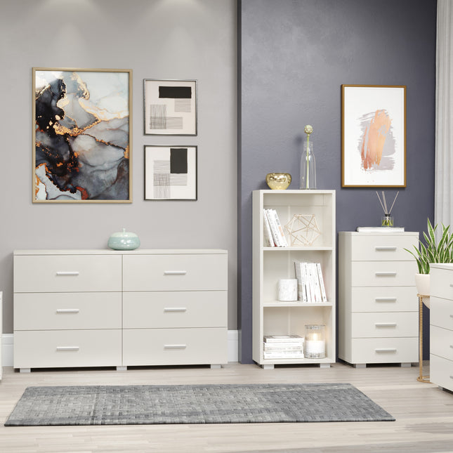 Contemporary - Compact Low Narrow Bookcase - Glossy White Finish