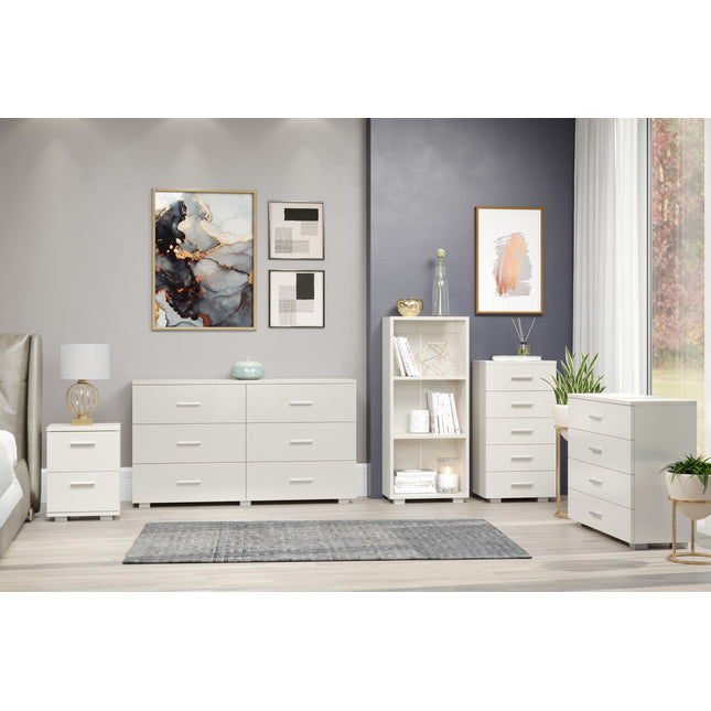 Contemporary - Compact Low Narrow Bookcase - Glossy White Finish