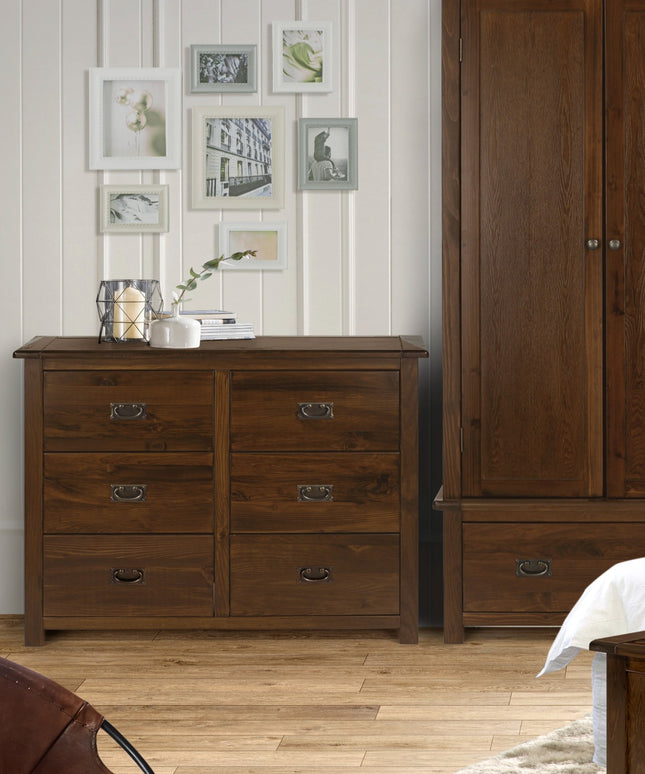 3+3 Drawer Wide Chest Dark Brown