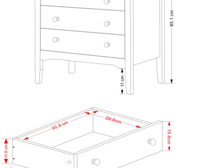 Painted - Stylish 4 Drawer Chest - Metal Handles
