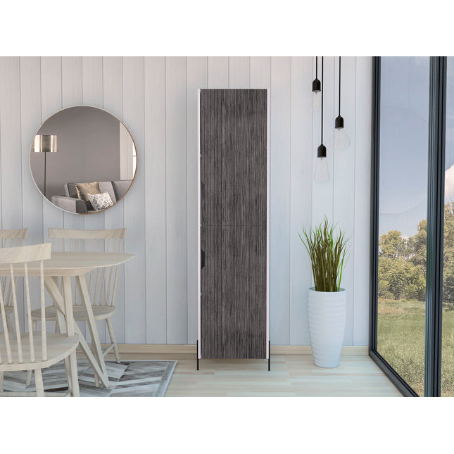 Modern Living - Tall Narrow Storage Cabinet - White & Carbon