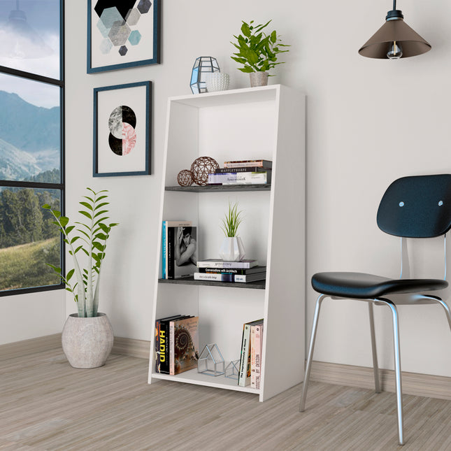 Modern Living - Low Bookcase with 3 Shelves - White and Carbon