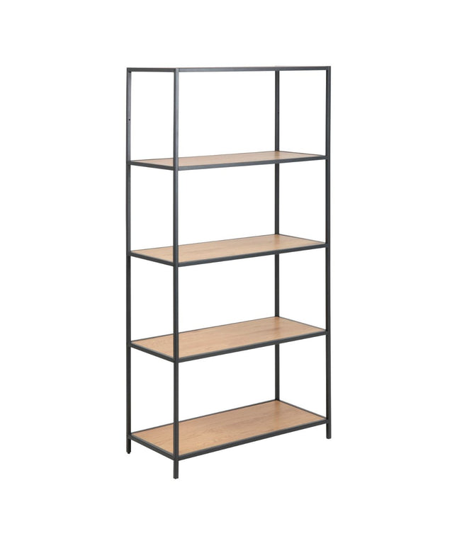 Seaford - Tall Black Metal Bookcase with 4 Shelves