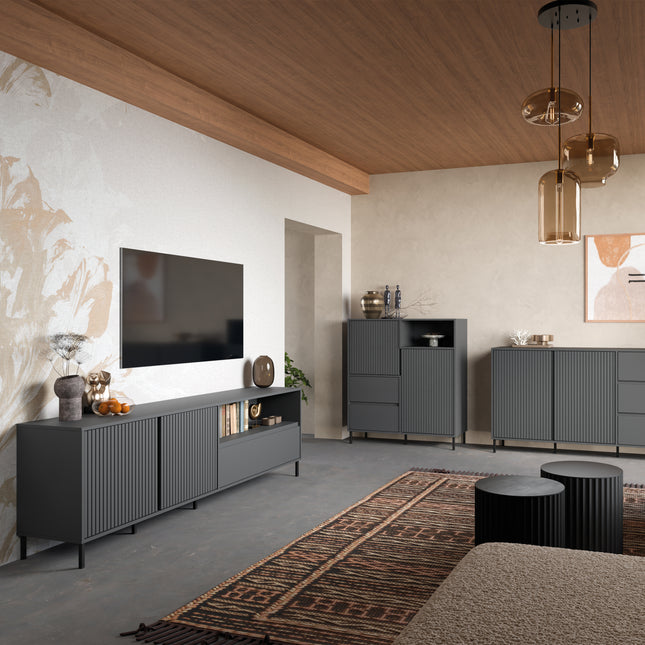 Avenale Wide Display TV Cabinet | 2 Door 1 Drawer | Choice of Alpine White Gloss, Anthracite or Cashmere