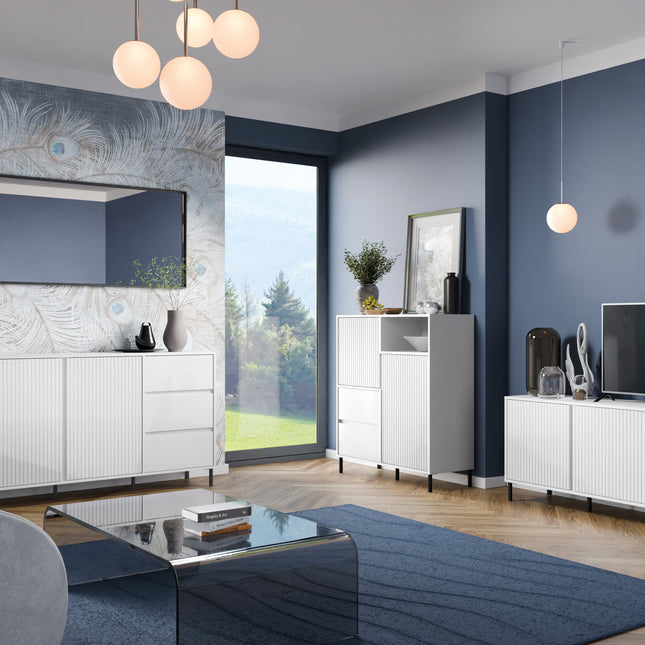 Avenale Contemporary Sideboard 105cm | 2 Door 2 Drawer | Alpine White Gloss, Anthracite & Cashmere