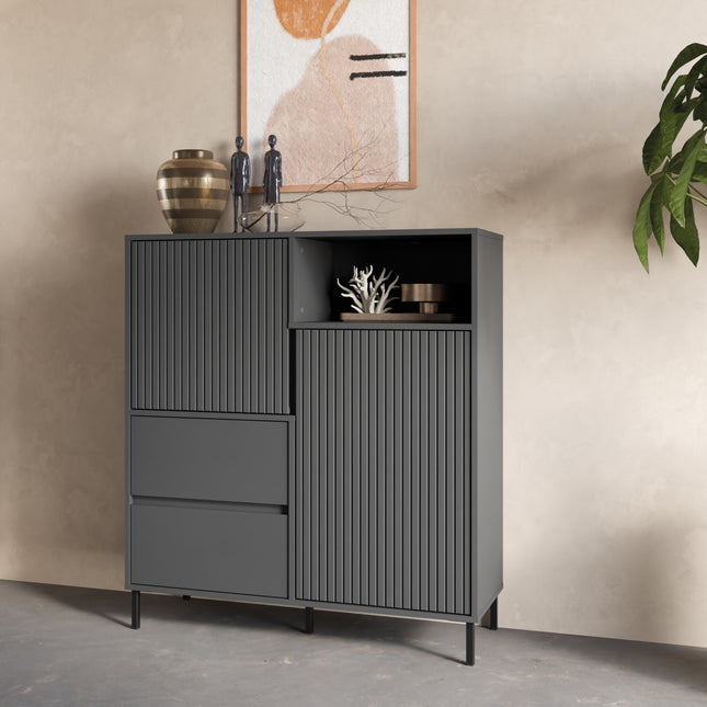 Avenale Contemporary Sideboard 105cm | 2 Door 2 Drawer | Alpine White Gloss, Anthracite & Cashmere