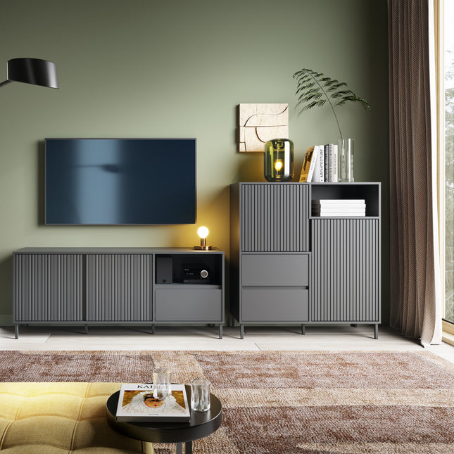 Avenale Contemporary Sideboard 105cm | 2 Door 2 Drawer | Alpine White Gloss, Anthracite & Cashmere