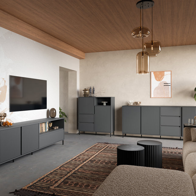 Avenale Contemporary Sideboard 105cm | 2 Door 2 Drawer | Alpine White Gloss, Anthracite & Cashmere