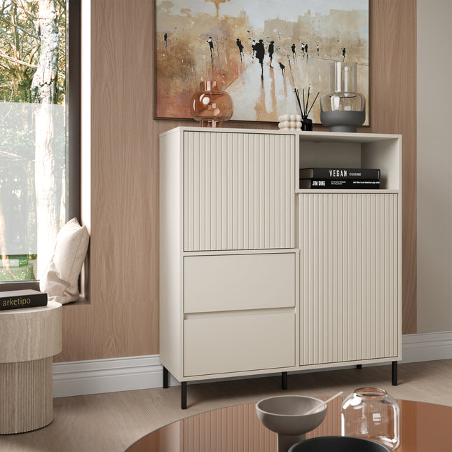 Avenale Contemporary Sideboard 105cm | 2 Door 2 Drawer | Alpine White Gloss, Anthracite & Cashmere