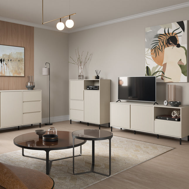 Avenale Contemporary Sideboard 105cm | 2 Door 2 Drawer | Alpine White Gloss, Anthracite & Cashmere