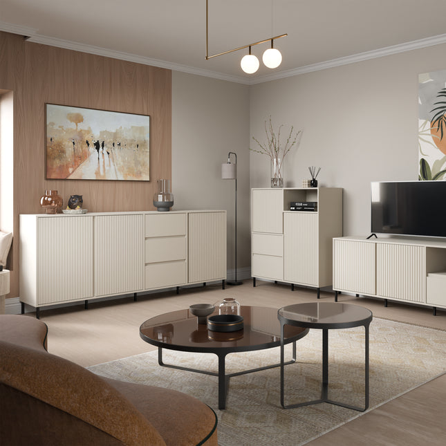 Avenale Contemporary Sideboard 105cm | 2 Door 2 Drawer | Alpine White Gloss, Anthracite & Cashmere