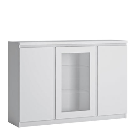Fribo White Sideboard 3 Door Glass Cabinet Laminate 135cm