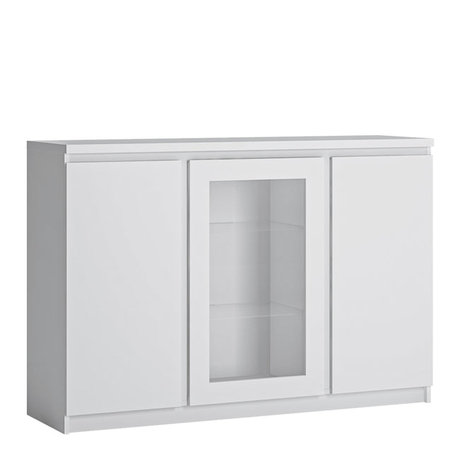 Fribo White Sideboard 3 Door Glass Cabinet Laminate 135cm