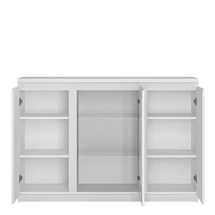 Fribo White Sideboard 3 Door Glass Cabinet Laminate 135cm