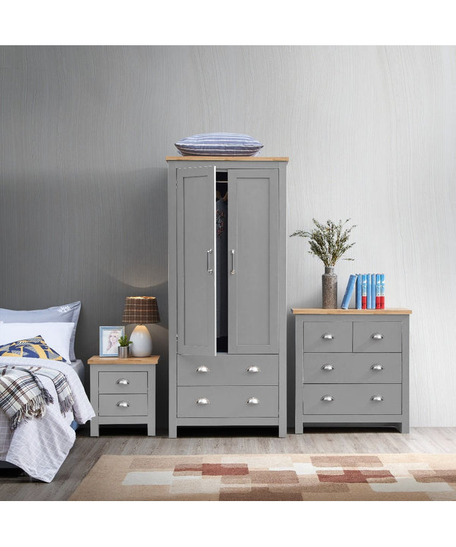 Lisbon - 3-Piece Bedroom Set - 2 Door Wardrobe, Chest of Drawers & Bedside Table