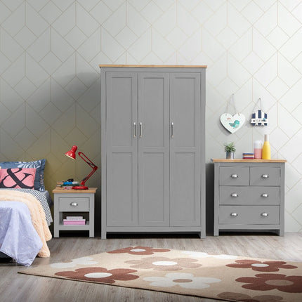 Lisbon - 3-Piece Set - 3 Door Wardrobe, 4 Drawer Chest & Bedside Table