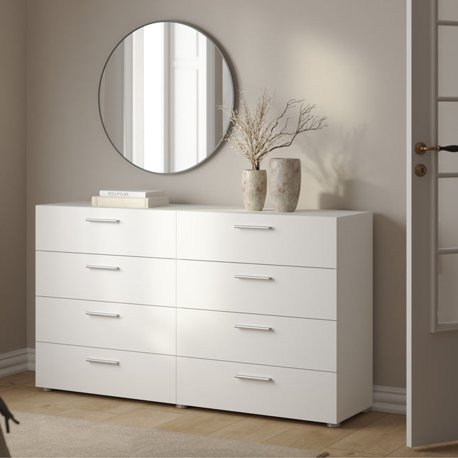 Pepe Wide Chest of 8 Drawers (4+4) | Choice of Oak & White Gloss, Walnut or White