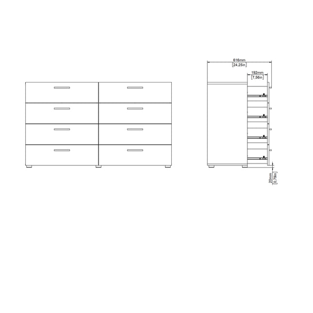 Pepe Wide Chest of 8 Drawers (4+4) | Choice of Oak & White Gloss, Walnut or White