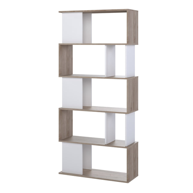 Maze Tall Bookcase 4 Shelves Oak White 173cm Midcentury