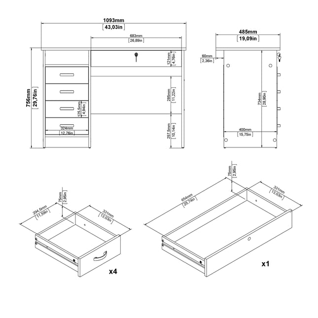 Function Plus - Desk 5 Drawers