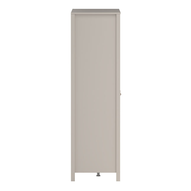 Tall wardrobe with a smooth, flat front, featuring a single mirrored door and a subtle grey finish