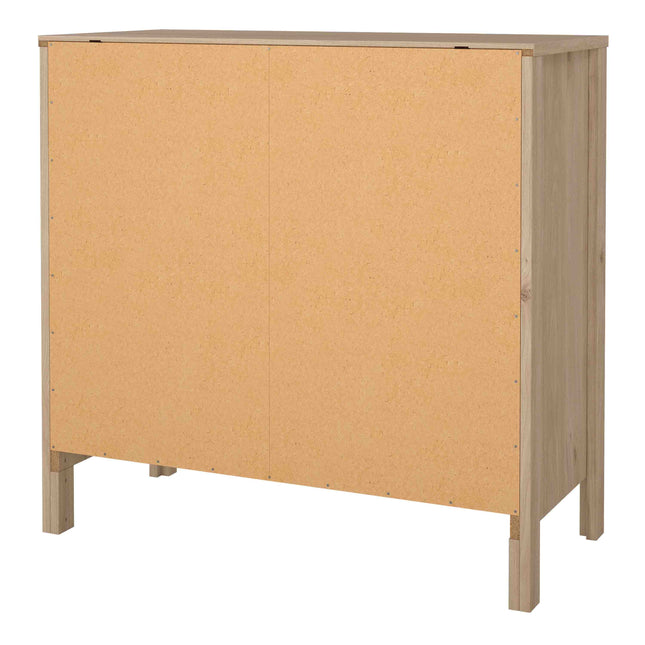Cabinet with two doors and a wooden frame, featuring a light wood finish and a smooth surface