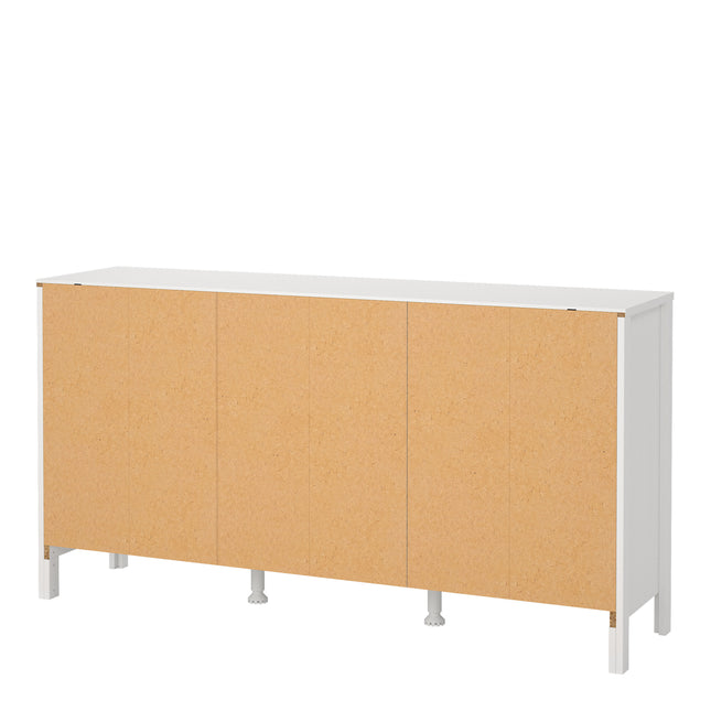 Sideboard with two doors and three drawers, featuring a white top and natural wood-effect doors