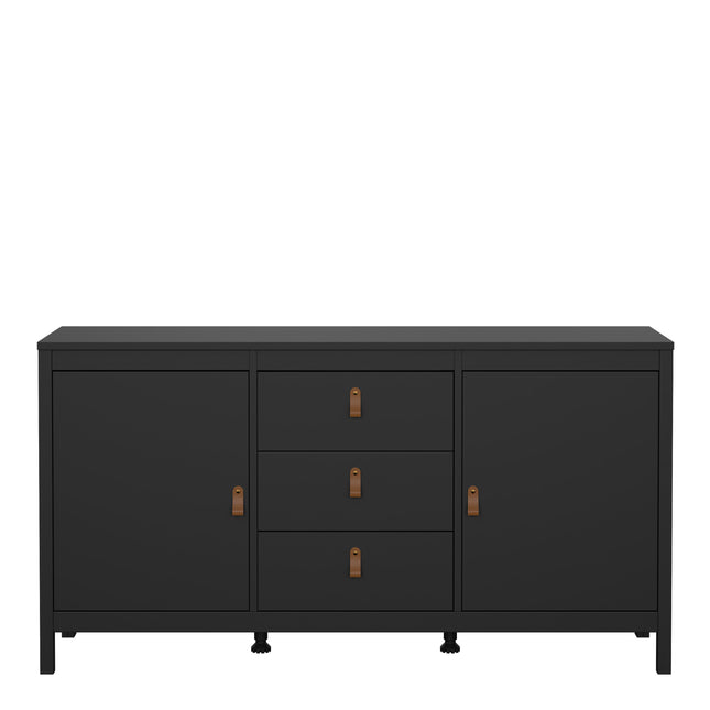 Sideboard with two doors and three drawers, finished in black with bronze handles